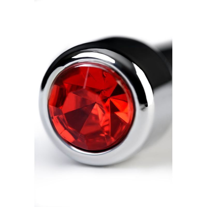 Metal Silver Urethral Plug With Ruby Rhinestone