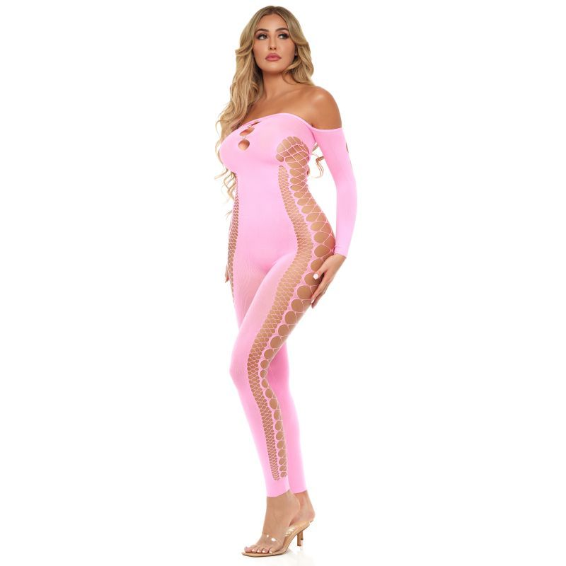 Pink Lipstick Diamond Drippin Bodystocking Black - Black