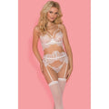 Showtime Bianca 4 Pc Bra G String Garter & Stocking Set White - White - Large/Extra Large