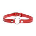 Master Series Fiery Pet Leather Choker W Silver Ring Red