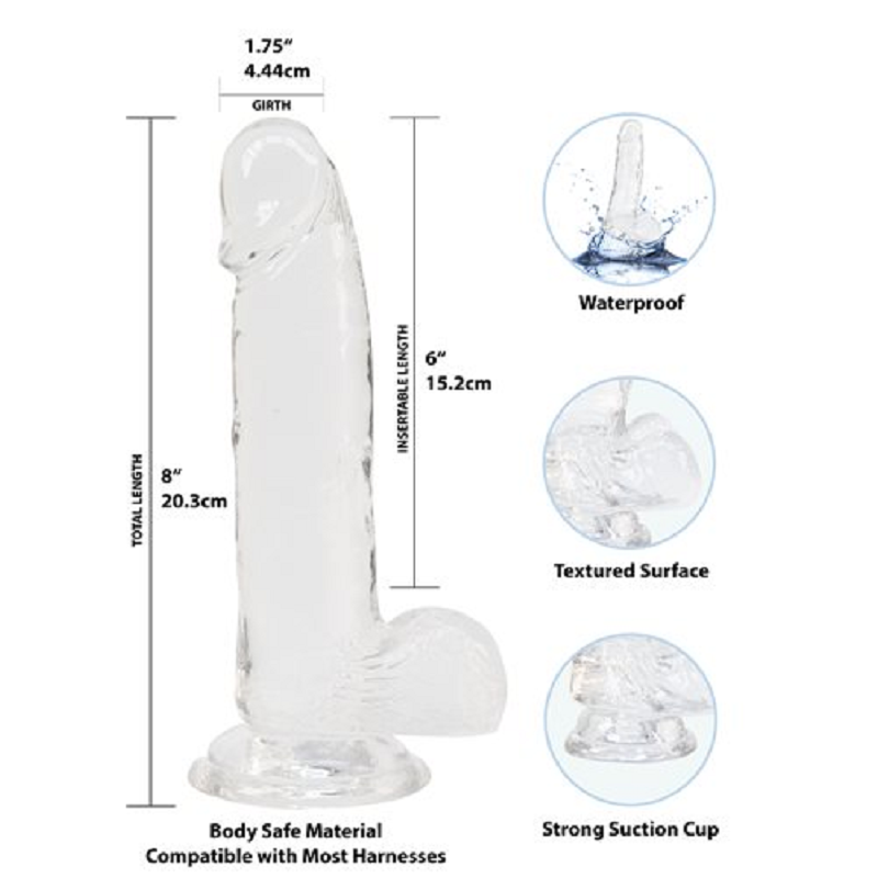 Addiction Crystal Dildo W Balls 8In Clear