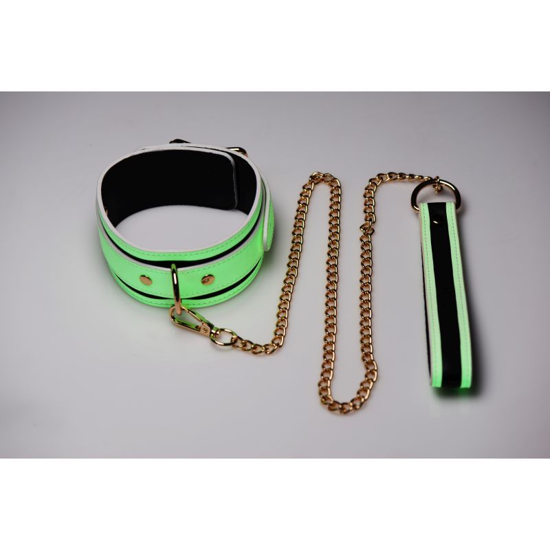 Master Series Kink In The Dark Glowing Collar And Lead Fluro Green