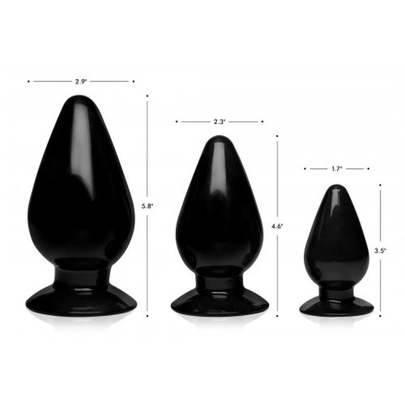 Triple Cones 3 Pc Anal Plug Set Black - Black