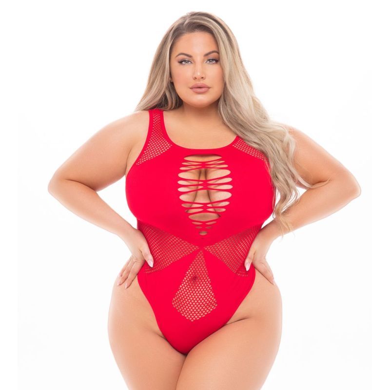 Pink Lipstick Duchess High Neck Bodysuit Black - Red - Queen