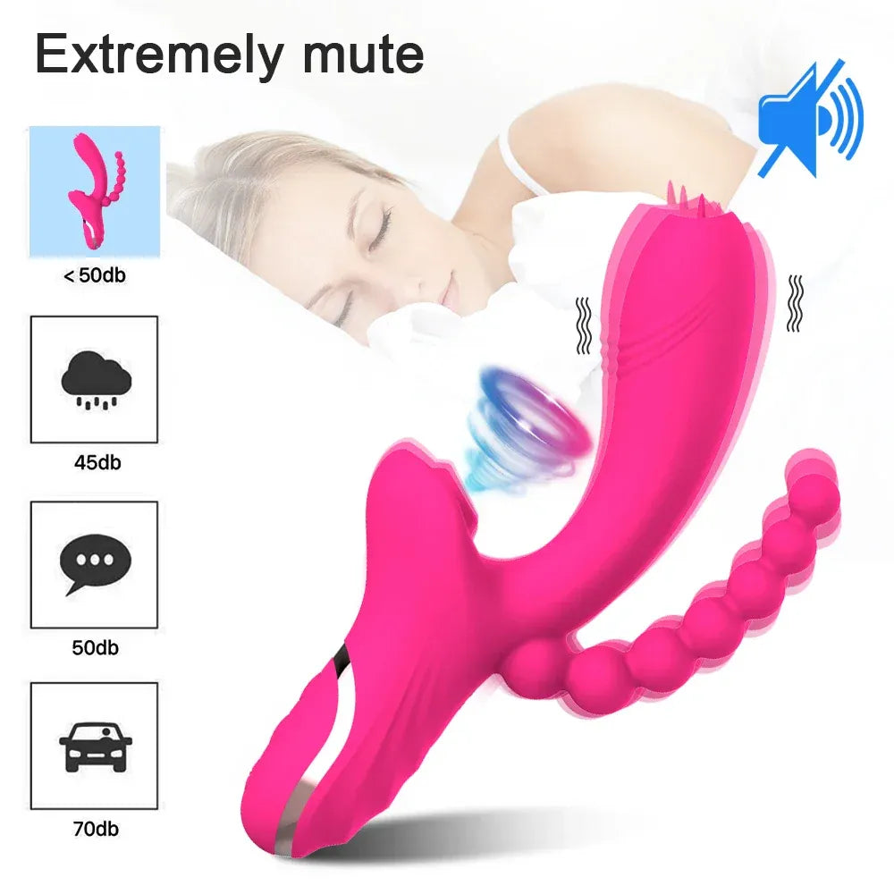 3 In 1 Clit Sucking Vibrator for Women G Spot Vagina Anal Stimulation Female Masturbator - Zd014 Purple