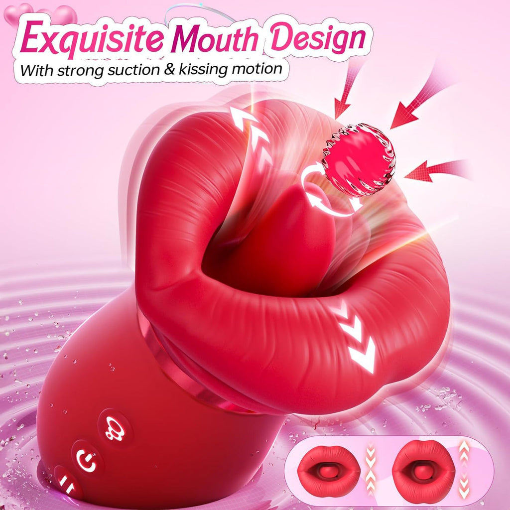 Red Lips Vibrating Stimulator - Dual-Action Suction & Licking Massager for Women