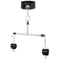 Adjustable PU Leather Collar & Locking Handcuff Spreader Bar Set - Adult Novelty Restraint(black)