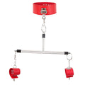 Adjustable PU Leather Collar & Locking Handcuff Spreader Bar Set - Adult Novelty Restraint(red)