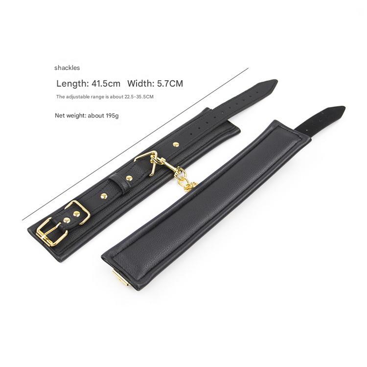 Premium PU Leather Adjustable Padded Collar, Handcuffs & Ankle Cuffs Set with Leash/Connectors(Brown)