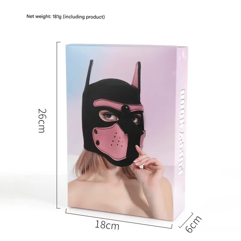 Playful Puppy Hood Mask - Soft Neoprene Full Head Cosplay & SM Accessory(black)