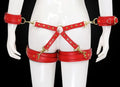 Adjustable PU Leather X-Harness Restraint Set with Cuffs - Playful Bondage Accessory(Red)