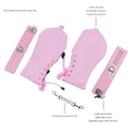 PU Leather Padded Bondage Mitts with Locking Straps & Connecting Chain - Playful Adult Set(Pink)
