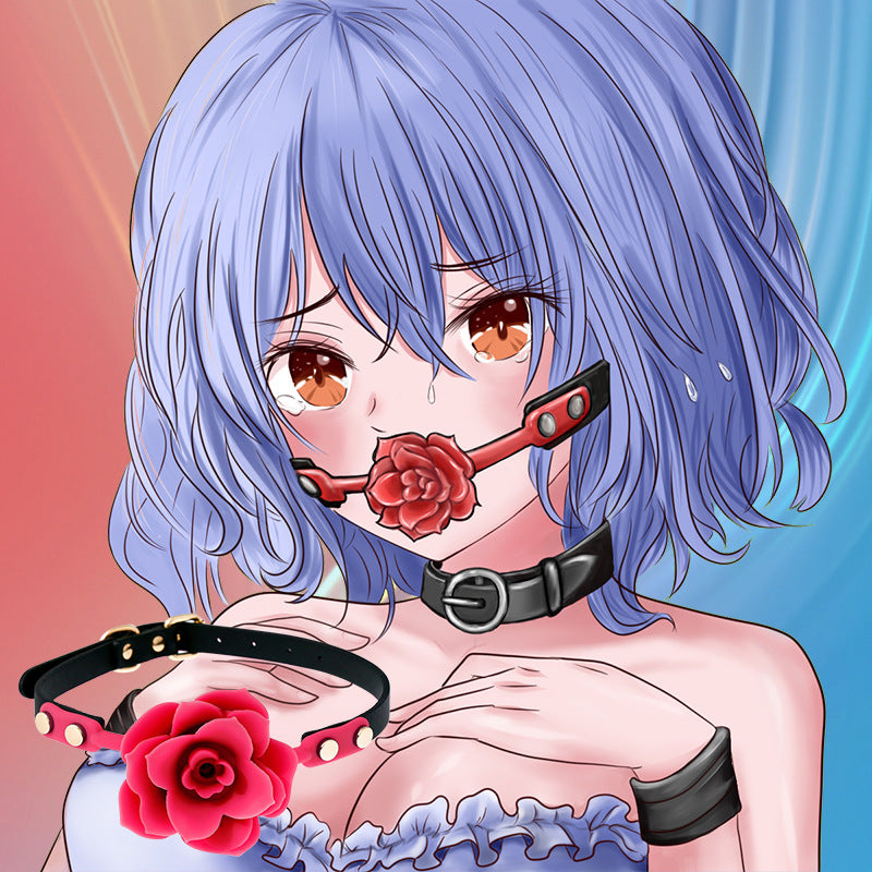 Silicone Rose Ball Gag with Adjustable PU Leather Strap - Playful Adult Novelty(red)