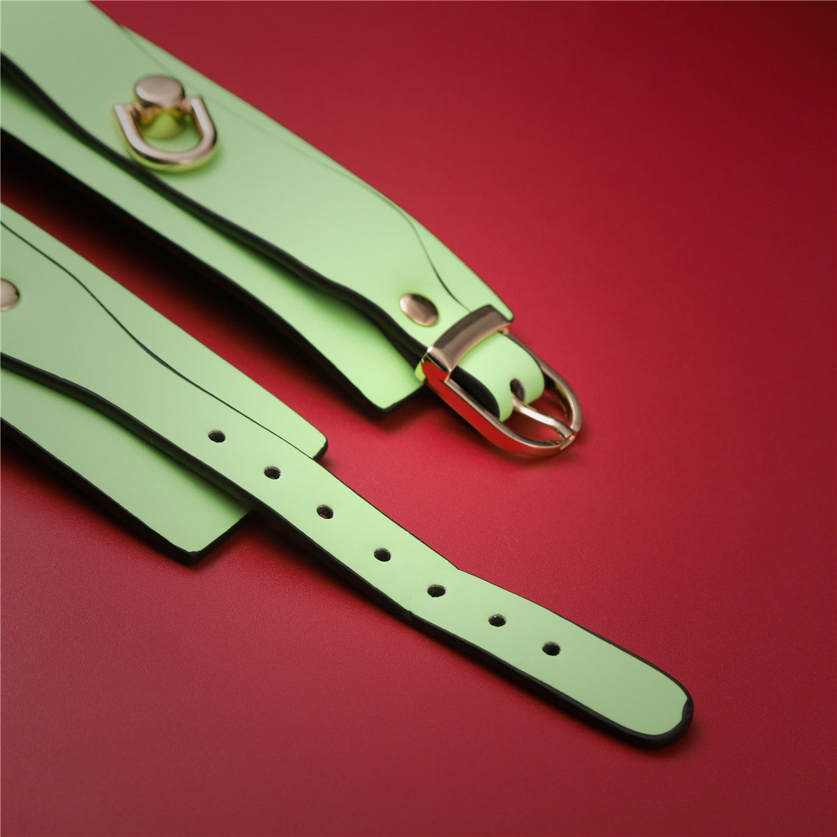 Adjustable PU Leather Bondage Cuff - Wrist/Ankle Restraint, Sold Individually(Luminous green-handcuffs)