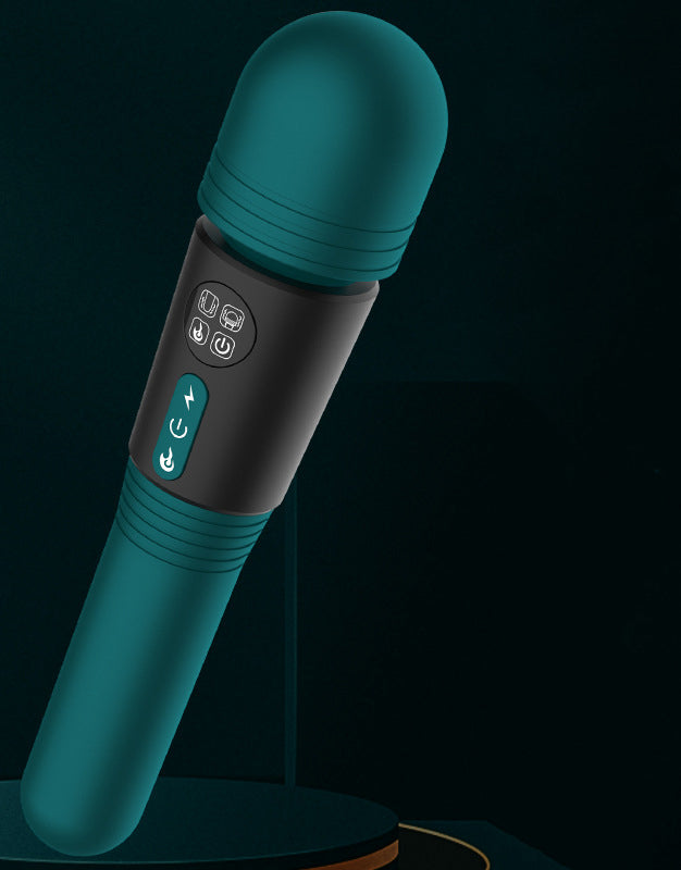 (Green) Powerful Dual Stimulation Wand Vibrator - Heated Tip, Multi-Mode, LCD Display