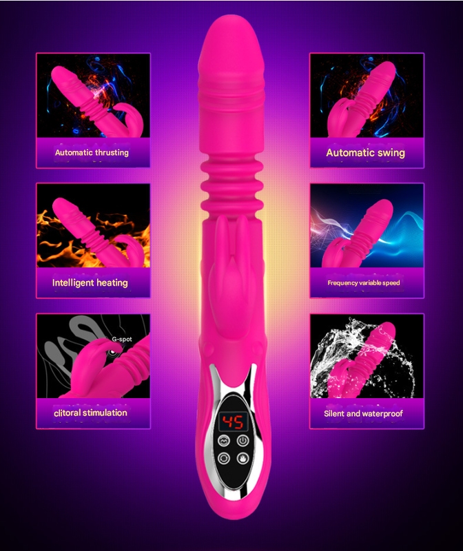 (Rose red)Ultimate G-Spot & Clitoral Rabbit Vibrator - Telescopic, Heated, Rotating
