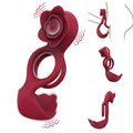 Red Romantic Rose Dual Motor Vibrating Couples Pleasure Ring - Rechargeable Silicone Enhancer