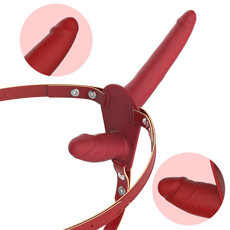 Red Versatile Unisex Dual-Ended Silicone Strap-On Dildo with Adjustable Leather Harness for Couples & Solo Play