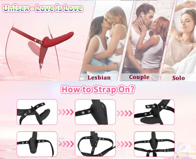 Black Versatile Unisex Dual-Ended Silicone Strap-On Dildo with Adjustable Leather Harness for Couples & Solo Play