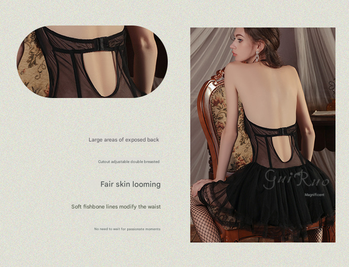 White Sexy Sheer Lace Nightgown Set - Tempting Lingerie Uniform for Women