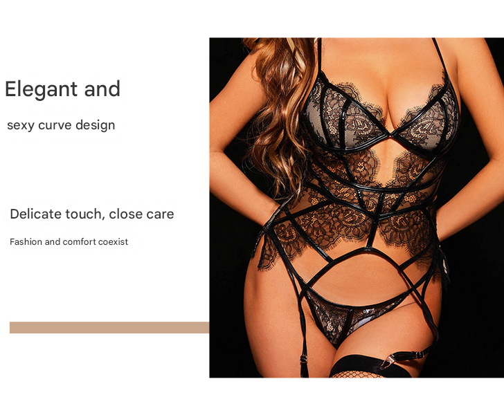 L Black Angel Luxe Sheer Lace Lingerie Set - Ultra-Thin Sexy European-Style Set