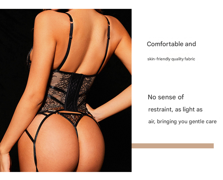 XL Black Angel Luxe Sheer Lace Lingerie Set - Ultra-Thin Sexy European-Style Set