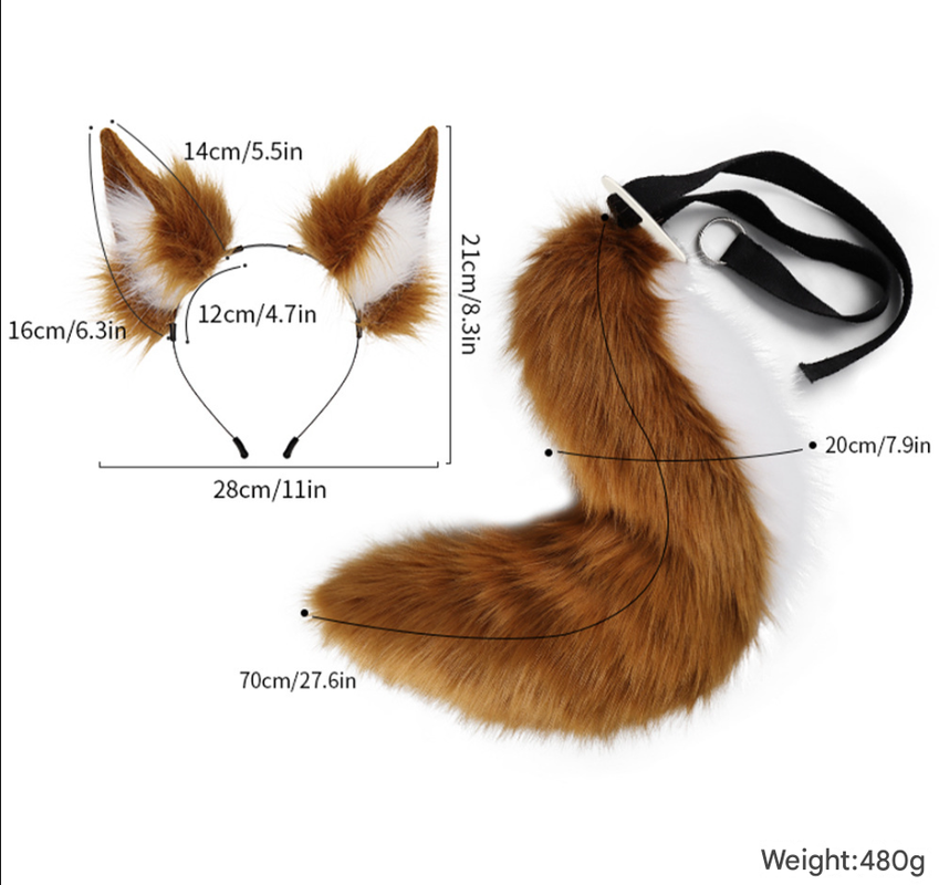 Pink Plush Faux Fur Fox Ears Headband and Tail Set - Realistic Animal Costume for Cosplay & Parties