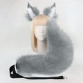 Grey Plush Faux Fur Fox Ears Headband and Tail Set - Realistic Animal Costume for Cosplay & Parties