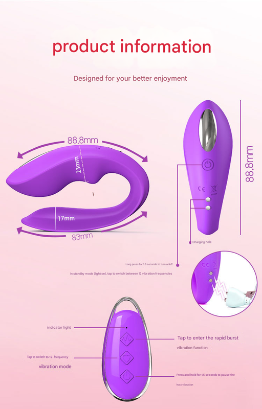 Purple BlissLink U-Shaped Wearable Couple's Vibrator with Remote - 12 Modes for Shared Intimacy & Solo Fun
