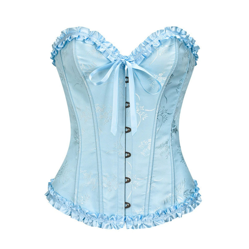 M Blue Women's Floral Lace Overbust Corset - Waist Cincher Bustier Top for Shapewear & Costume
